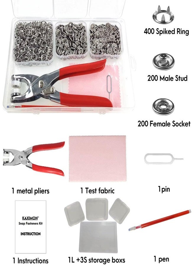KAXIMON Snap Fasteners Kit 200 Sets, 9.5mm Fabric Snaps Clothing Snaps No Sewing,Stainless Steel Button Snaps with Snap Pliers for Metal Snaps, Press Studs Snap Fasteners Tool Kit for Fabric - Image 2